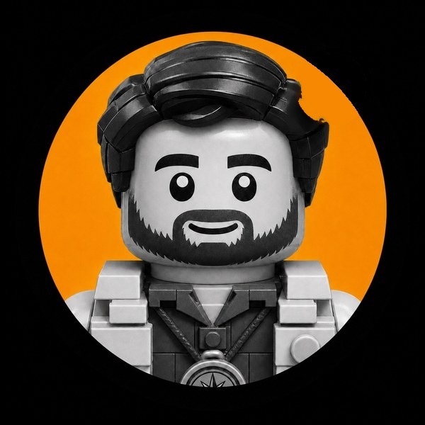 Brick-built avatar of Loïc Guyon, the portrait he uses on loic-guyon.com